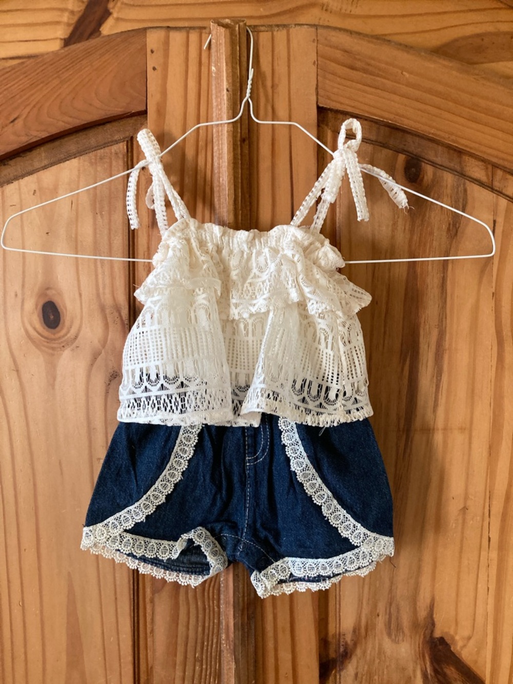 Real Love white lace blue jean one piece shorts romper size 18 months
